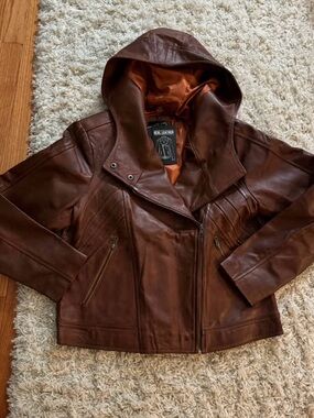 Women's Brown Hooded Leather Jacket